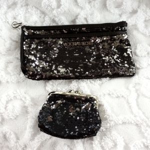 Victoria's Secret Sequined Clutch/Cosmetic Bag with matching Coin Purse